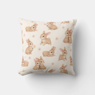 Cute Watercolor Baby Bunny Rabbit Pattern Throw Pillow