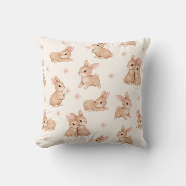 Cute Watercolor Baby Bunny Rabbit Pattern  Throw Pillow (Front)