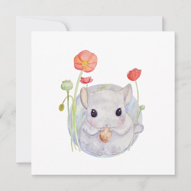 Cute Watercolor Baby Chinchilla birthday Card (Front)