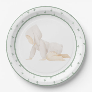Cute Watercolor Baby Crawling Baby Shower Paper Plate