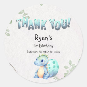 Cute Watercolor Baby Dinosaur 1st Birthday Classic Round Sticker