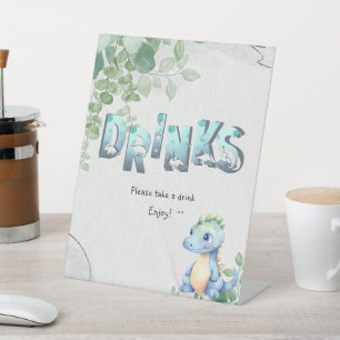 Cute Watercolor Baby Dinosaur 1st Birthday Drinks Pedestal Sign
