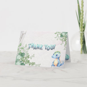 Cute Watercolor Baby Dinosaur 1st Birthday Thank You Card