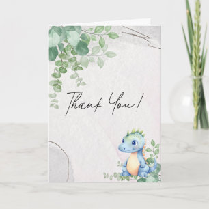 Cute Watercolor Baby Dinosaur 1st Birthday Thank You Card