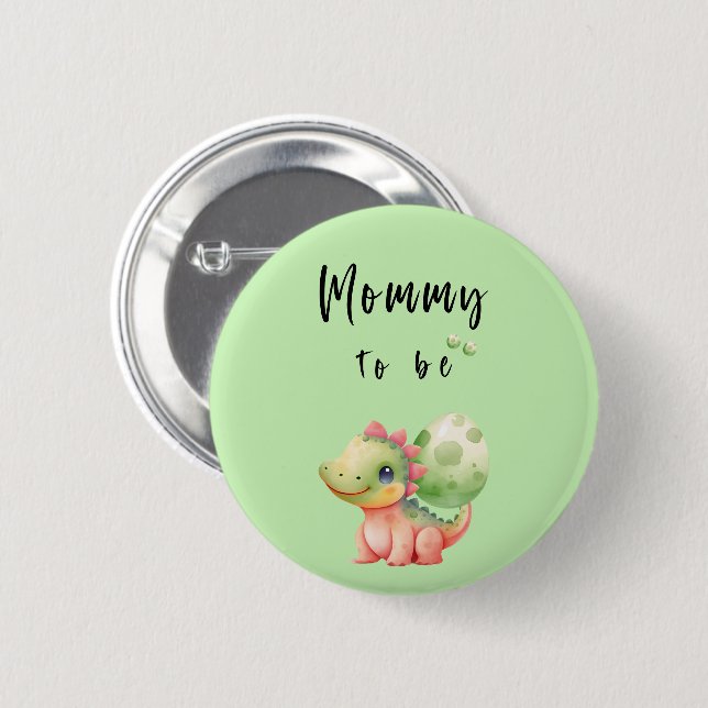 Cute Watercolor Baby Dinosaur Mommy-to-be Button (Front & Back)