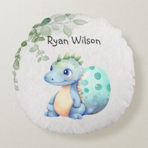 Cute Watercolor Baby Dinosaur Round Pillow