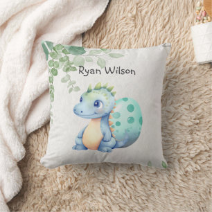 Cute Watercolor Baby Dinosaur Throw Pillow