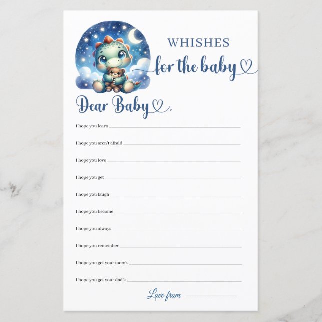 Cute Watercolor baby dinosaur Whishes for the baby (Front)