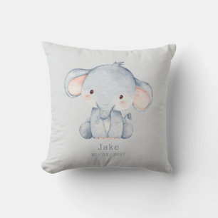 Cute Watercolor Baby Elephant and Name Throw Pillow