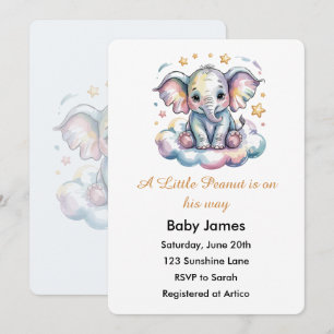 Cute Watercolor Baby Elephant Boy Baby Shower Invi Invitation