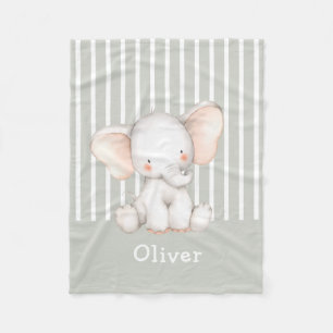 Cute Watercolor Baby Elephant Child's Name Fleece Blanket