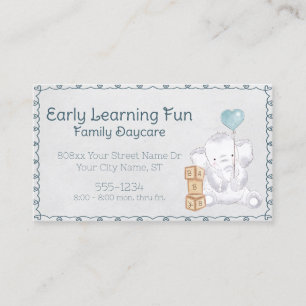 Cute Watercolor Baby Elephant Daycare Business Card