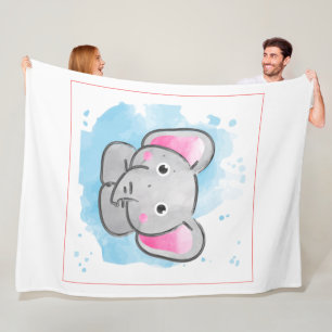 Cute Watercolor Baby Elephant Fleece Blanket
