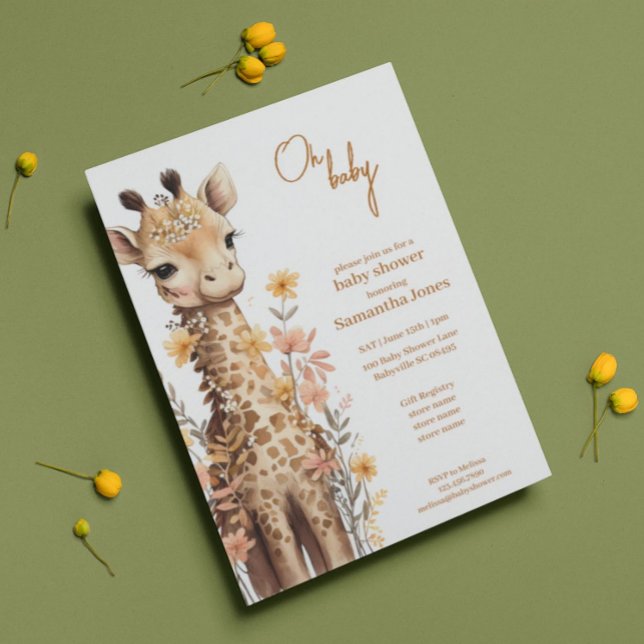 Cute Watercolor Baby Giraffe Baby Shower Invitation (Creator Uploaded)