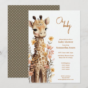 Cute Watercolor Baby Giraffe Baby Shower Invitation