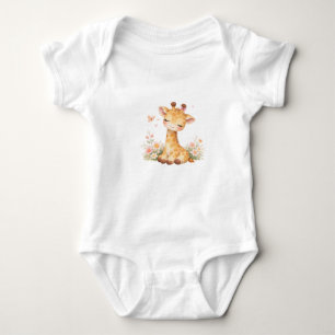Cute Watercolor Baby Giraffe Floral Personalized B Bodysuit