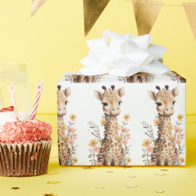 Cute Watercolor Baby Giraffe Pattern Wrapping Paper (Birthday Party)
