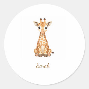 Cute Watercolor Baby Giraffe Personalized Sticker. Classic Round Sticker