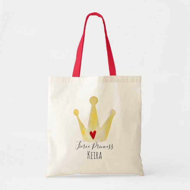 Cute Watercolor Baby Girl Princess & Name Mommy Tote Bag (Front)