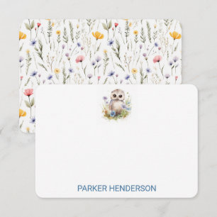 Cute Watercolor Baby Owl Kids Stationery Thank You Card