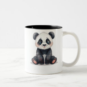 Cute Watercolor Baby Panda Personalized Kids Mug.  Two-Tone Coffee Mug