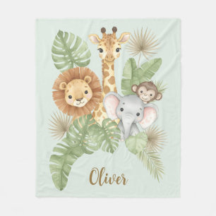 Cute Watercolor Baby Safari Animals Fleece Blanket