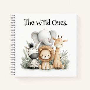 Cute Watercolor Baby Safari Animals Group Print Notebook