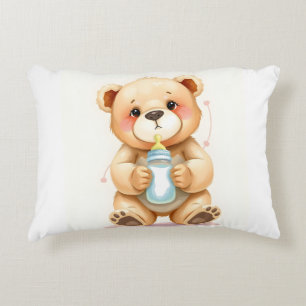 Cute Watercolor Baby Teddy Bear Illustration Accent Pillow