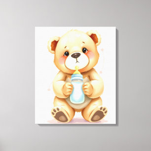 Cute Watercolor Baby Teddy Bear Illustration Canvas Print