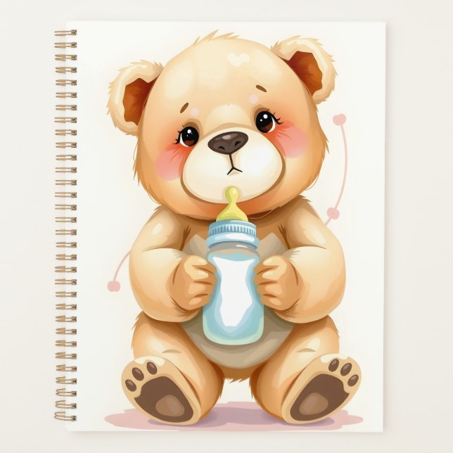 Cute Watercolor Baby Teddy Bear Illustration  Planner (Front)