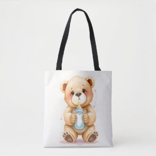 Cute Watercolor Baby Teddy Bear Illustration  Tote Bag