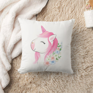 Cute Watercolor Baby Unicorn Custom Na Throw Pillow