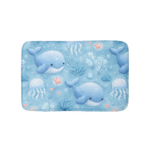Cute watercolor baby whales bath mat