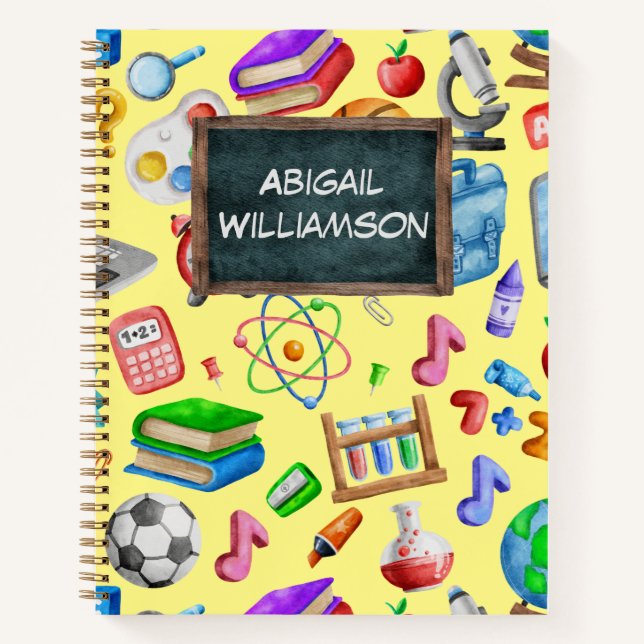 Cute Watercolor Back to School Supplies Colourful Notebook (Front)