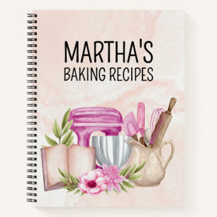 Cute watercolor baking floral personalized name notebook