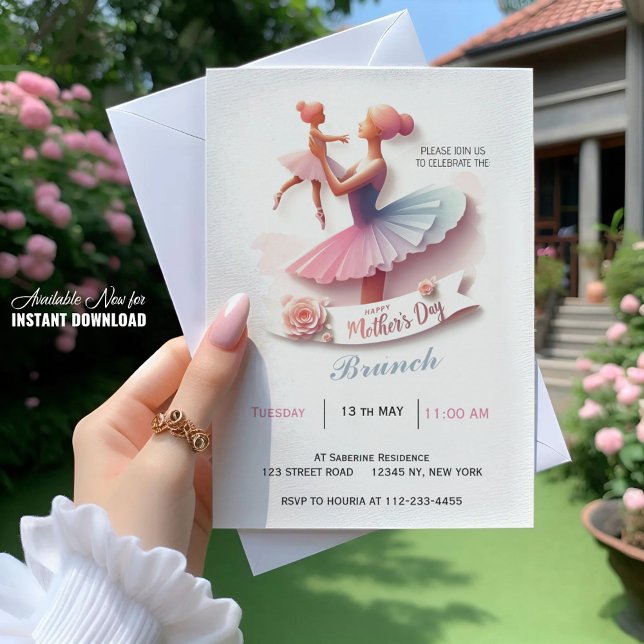 Cute Watercolor Ballerina Mom, Brunch Invitation (Creator Uploaded)