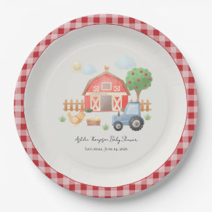 Cute Watercolor Barn Farm Animals Baby Shower  Paper Plate