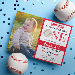 Cute Watercolor Baseball Photo 1st Birthday Invitation