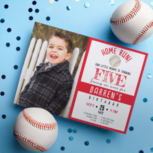 Cute Watercolor Baseball Photo Birthday Invitation