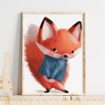 Cute Watercolor Bashful Fox | Fox Wall Print