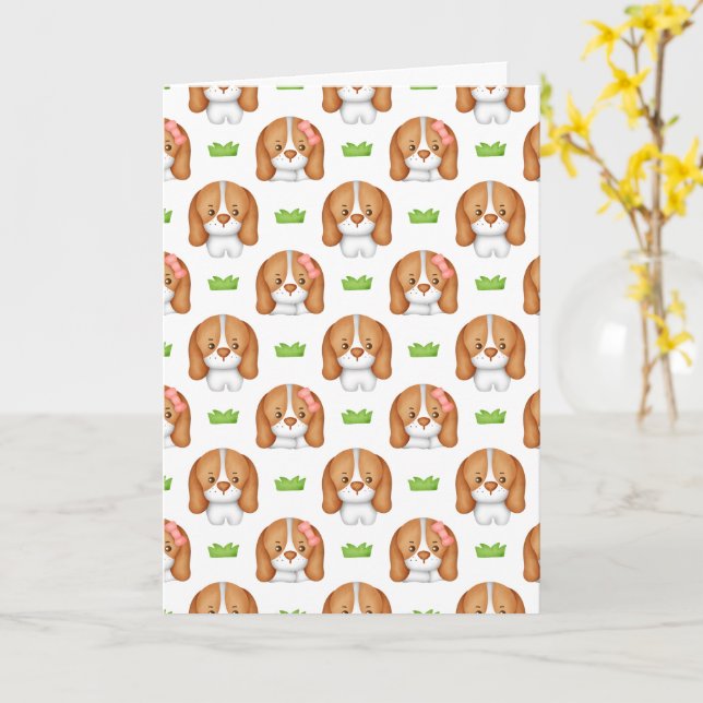Cute Watercolor Beagle Dog  Card (Yellow Flower)