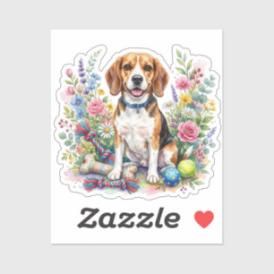 Cute Watercolor Beagle in Flowers