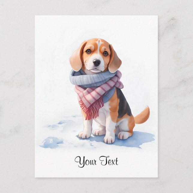 Cute Watercolor Beagle Puppy Dog Personized Postcard (Front)