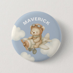 Cute Watercolor Bear Adventure Custom Name Boys 2 Inch Round Button
