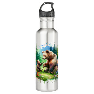 Cute Watercolor Bear and Cub 710 Ml Water Bottle