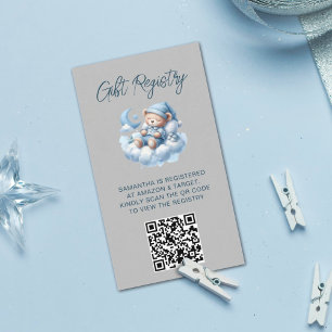 Cute watercolor bear baby shower QR Code registry Enclosure Card