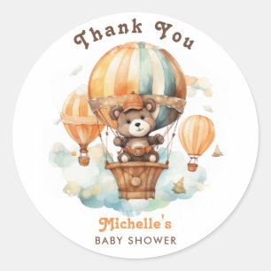 Cute Watercolor Bear Balloons Thank You Classic Round Sticker