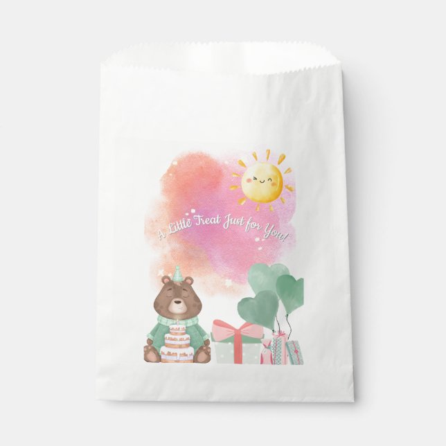 Cute Watercolor Bear Birthday Favor Box Favour Bag (Front)