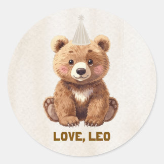 Cute Watercolor Bear Forest Birthday Classic Round Sticker