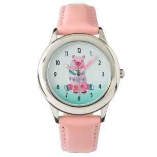 Cute Watercolor Bear on Aqua Green Ombre Backing Watch